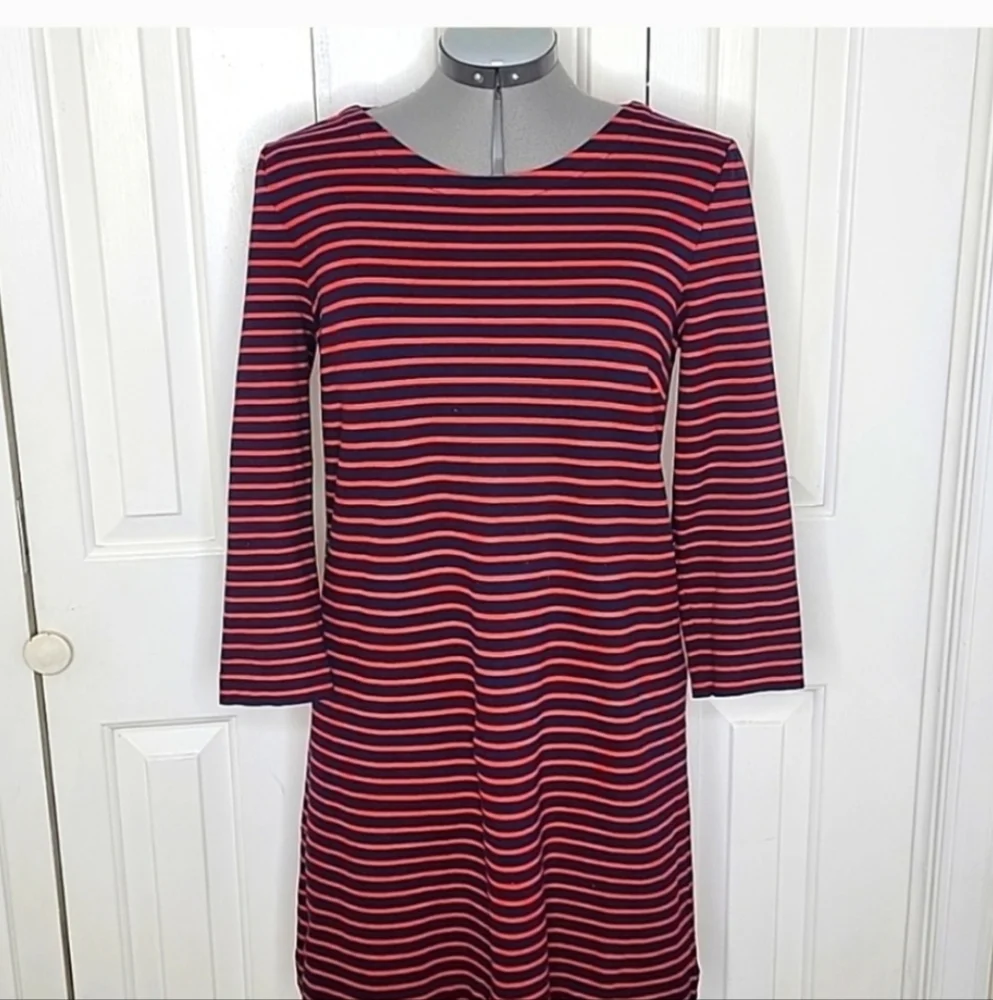 EUC J Crew Size Large Blue & Red Striped Long Sleeved Dress!